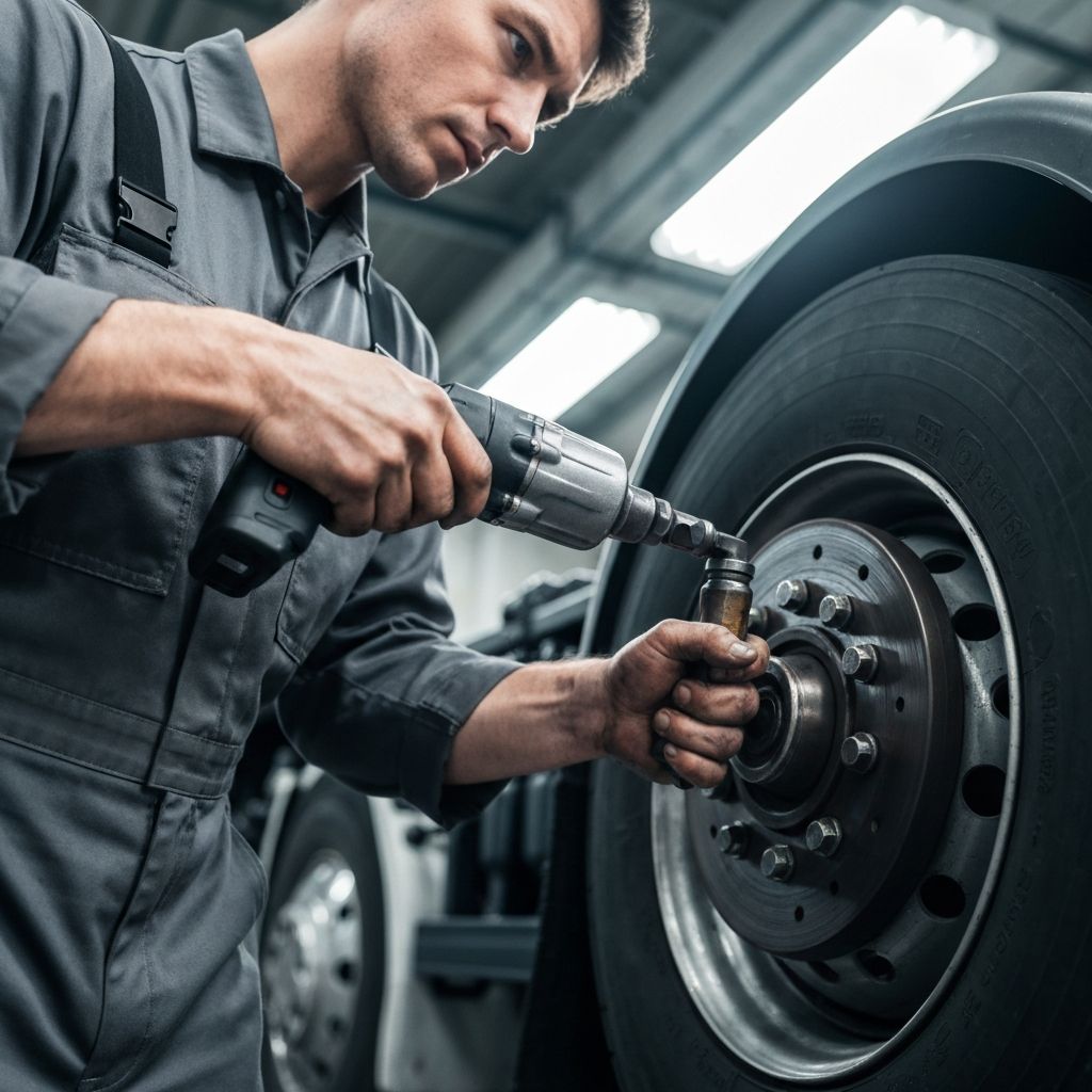 Professional mechanic working on heavy machinery in auto shop